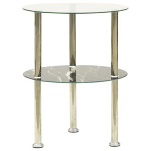 Transparent Black Marble Glass Side Table Small Home Decor Modern Furniture - Picture 1 of 6