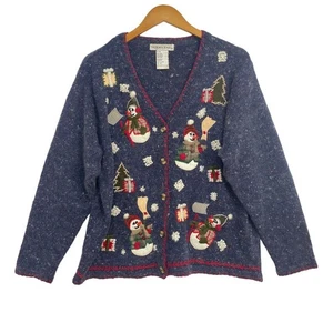 Victoria Jones Women's Snowman Cardigan XL Embroidered Ugly Christmas Sweater - Picture 1 of 11