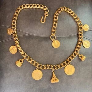 Vintage Ben-Amun 24K vergoldet Bettelkette Gürtel - Pariser Motiv 36" Hergestellt in den USA - Bild 1 von 14
