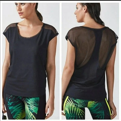 Camisa Fabletics Vanessa XL Negra Manga Corta Tanque Malla CrossFit Yoga Correr Foto 1 de 4