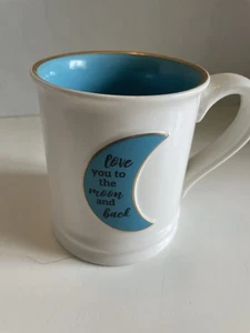 Love You to The Moon and Back Kaffeebecher blau & weiß mit Goldrand - Bild 1 von 4