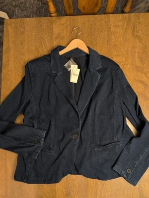 NEW Lane Bryant Jacket Womens 18 Plus Denim Chambray Stretch Blazer Dark Blue - Image 1 of 4
