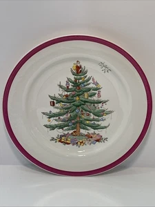 Spode Copeland Christmas Tree DINNER PLATE 10.5" Crimson Red Band Pre 1960’s - Picture 1 of 11