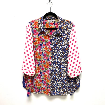 Rose + Olive 女式多色花卉动物印花拼布纽扣衬衫 1X — 第 1/4 张图片