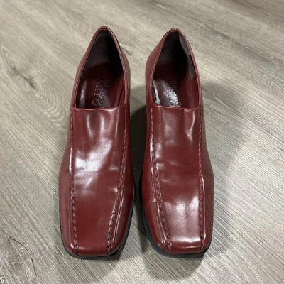 Franco Sarto Cuero Rojo Puntera Cuadrada Tacón Bloque Sin Cordones Años 90 Y2K Minimalista EE. UU. 8M Foto 1 de 4