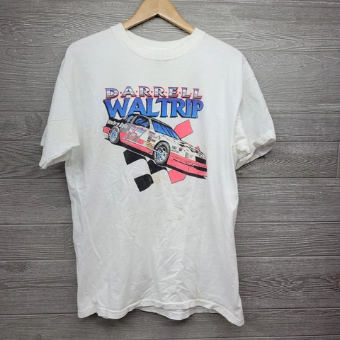 Vintage Oneita NASCAR Darrell Waltrip Tshirt Size XL Distressed Cover