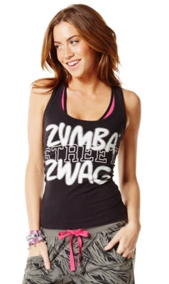 Camiseta sin mangas Zumba ~ Street Zwag Racerback - NEGRA ~ XS, pequeña, mediana ~ ¡Nueva! Foto 1 de 2