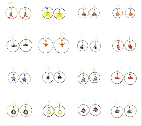 NCAA TEAM 2" HOOP EARRINGS WITH BEAD DANGLE STYLE - SELECT Your Team (s) Cover