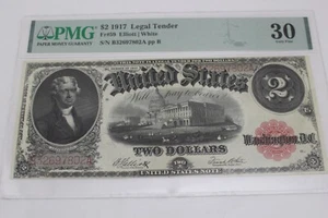 1917 $2 Legal Tender Red Seal Large Note PMG 30 FR#59 Elliott/White Very Fine - Picture 1 of 2