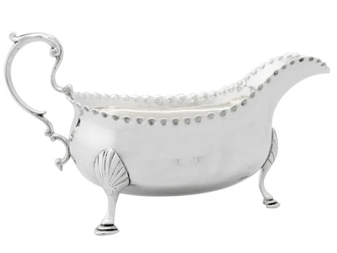 Antique Newcastle Sterling Silver Gravy Boat John Langlands I & John Robertson I Cover