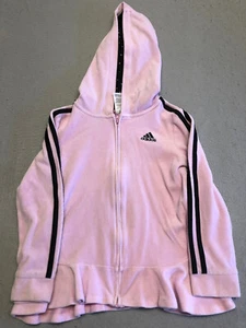Adidas Youth Girl's 6 Jacket Pink Fleece Hooded Full Zip - Picture 1 of 5