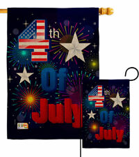 Fireworks July 4th Burlap Garden Flag Americana Fourth Decorative Yard Banner