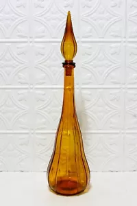 Genio Bottiglia Decanter Guildcraft Empoli Vetro Oro Ambra Rigato 22" con Tappo - Foto 1 di 8