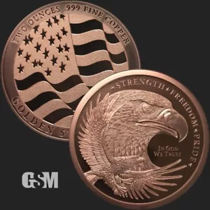 Doble águila redonda GSM Freedom Eagle de cobre fino Bu Copp de 2 oz .999 - Imagen 1 de 3