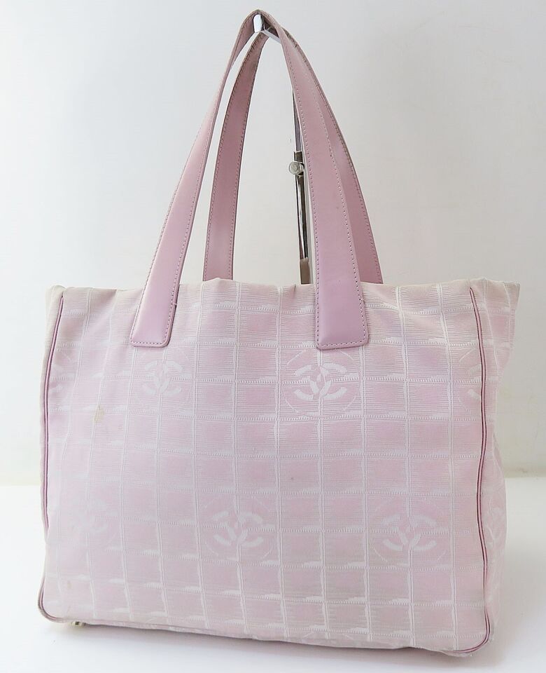 Auth CHANEL New Travel Line Pink Nylon and Leather Tote Hand Bag Purse  #53170
