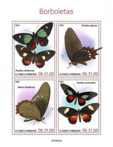 BUTTERFLIES Insects MNH Stamp Sheet #503 (2021 Sao Tome & Principe) - Picture 1 of 1