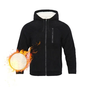 Mens Full Zip Up Hoodies Sherpa Lined Fleece Jacket Winter Jacket with Hoodie - Picture 1 of 8