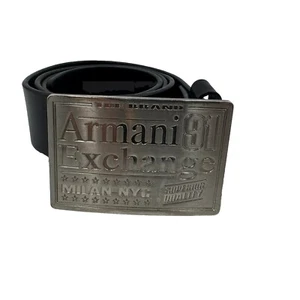 ARMANI EXCHANGE Belt Leather Black Solid Color Strap w Silver/Black Buckle 32 in - Picture 1 of 12