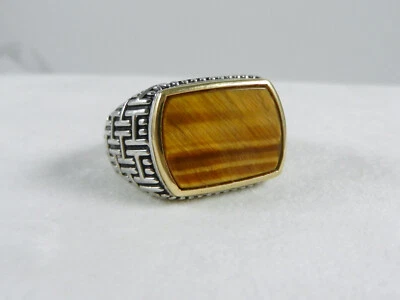 Anillo ojo de tigre de oro amarillo de 18 k Effy de plata esterlina para hombre talla 10 Foto 1 de 4