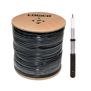 RG6 Coaxial Cable Dual Shield Outdoor Direct Burial Gel 1000ft 18AWG Black 3GHz - Picture 1 of 6