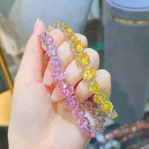 Natural Round Shaped Yellow Citrine Pink Kunzite Gemstone Silver Charm Bracelets - Picture 1 of 8