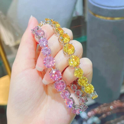 Natural Round Shaped Yellow Citrine Pink Kunzite Gemstone Silver Charm Bracelets - Image 1 of 4