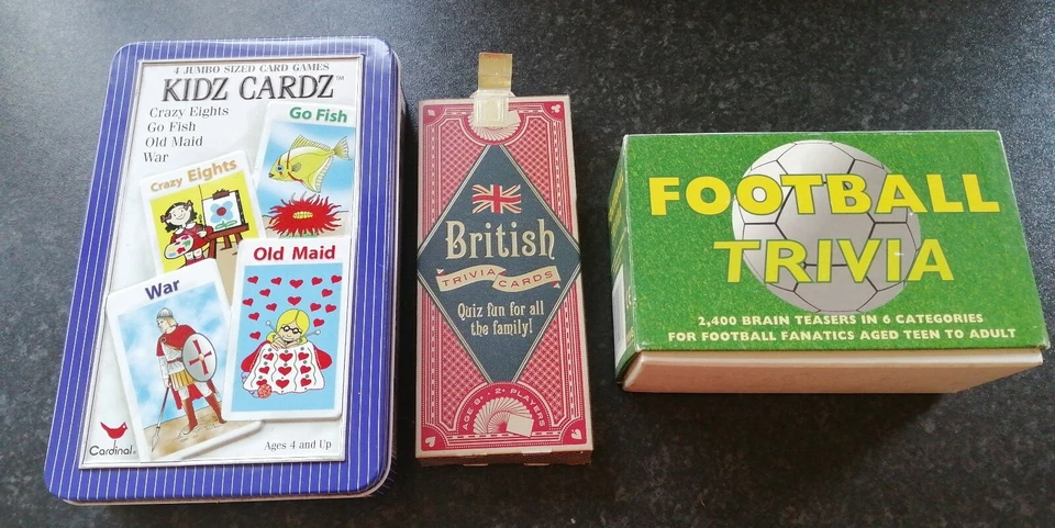 3 FAMILY CARD GAMES KIDZ CARDZ 4 CARD GAMES FOOTBALL TRIVIA BRITISH TRIVIA XMAS - Image 1 of 4