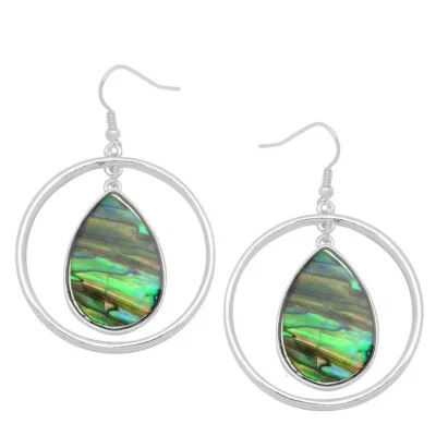 Pendientes concha de abulón forma de lágrima aro gancho de playa lágrima metal PLATEADO Foto 1 de 2