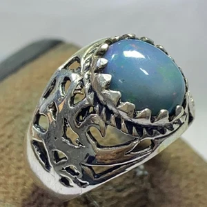 handmade 925 Sterling Silver mens ring with natural black opal stone اوبال طبيعي - Picture 1 of 12