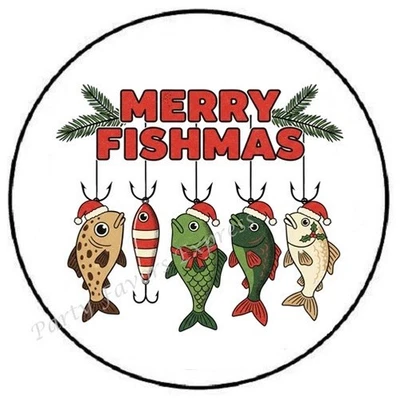 PARTY FAVORS EXPRESS MERRY FISHMAS CHRISTMAS FISHING FISH ENVELOPE SEALS LABELS STICKERS FAVORS