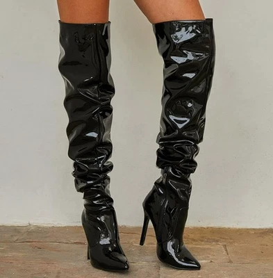 Women's Patent Leather Over Knee High Boots High Heels Stilettos Shoes Sexy New - Image 1 of 4