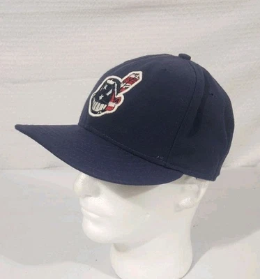 CLEVELAND INDIANS New Era 59Fifty FITTED CAP size 7-1/4 rare STARS STRIPES WAHOO - Image 1 of 4