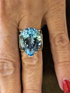 16,00 ct birnenförmiger Schweizer Blautopas Ring - Rhodium über Sterlingsilber - 5 - Neu ohne Etikett - Bild 1 von 9