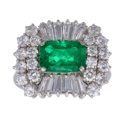 Platin 950 Smaragd Ring 1,6ct + 1,50ct VS1 / TW Diamanten Luxus Vintage Cluster - Bild 1 von 4