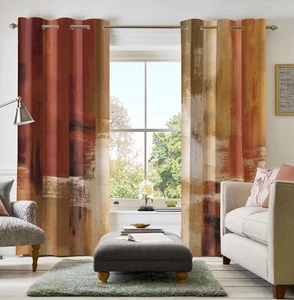 Burnt Orange Curtains 2 Panels Abstract Rust Curtain Room Darkening Grommet W... - Picture 1 of 7