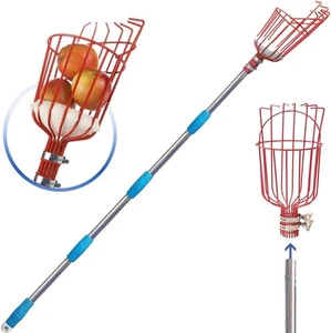 8Ft Fruit Picker Tool with Basket and Adjustable Pole for Tree Fruits Catcher - Picture 1 of 6