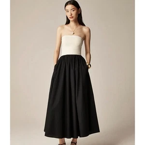 Neu mit Etikett J. Crew Medium Trägerloses Colorblock Mixy Kleid Natur Schwarz - Bild 1 von 6