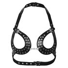 Women's PU Leather Hollow Bra Cupless Lingerie Harness Studded Top Costumes