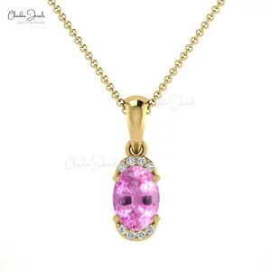 Natural Pink Sapphire Half Halo Pendant 14k Solid Gold Diamond Pendant For Women - Picture 1 of 22