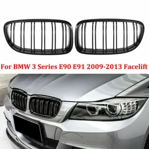 Parrilla delantera negra brillante de 2 líneas para BMW E90 E91 2009-2012 325i 328i 335i - Imagen 1 de 9