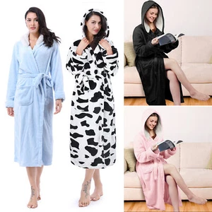 Hooded Fleece Robes Warm Sherpa Hooded Bathrobe Wrap Robe Loungewear Women - Picture 1 of 30