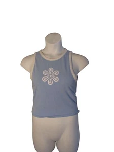 Hollister L Blue White Peace Love Soul Daisy Cropped Tee Tank - Picture 1 of 3
