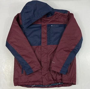 Columbia Jacket Mens Medium Red Omni Tech Omni Heat Puffer Hooded Hiking Skiing - Picture 1 of 13