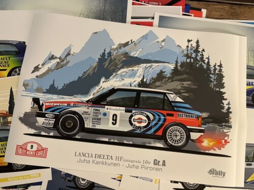 Affiche A2 Poster déco Lancia Delta HF Martini Kankkunen rallye Monte Carlo 1991