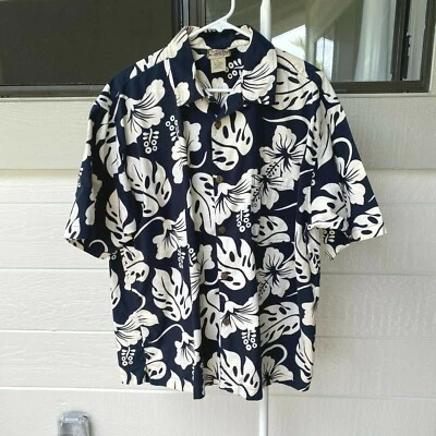 Gotcha Island Time Hawaiian Shirt Mens Large L Blue White Floral Hibiscus Leaf - Image 1 of 4