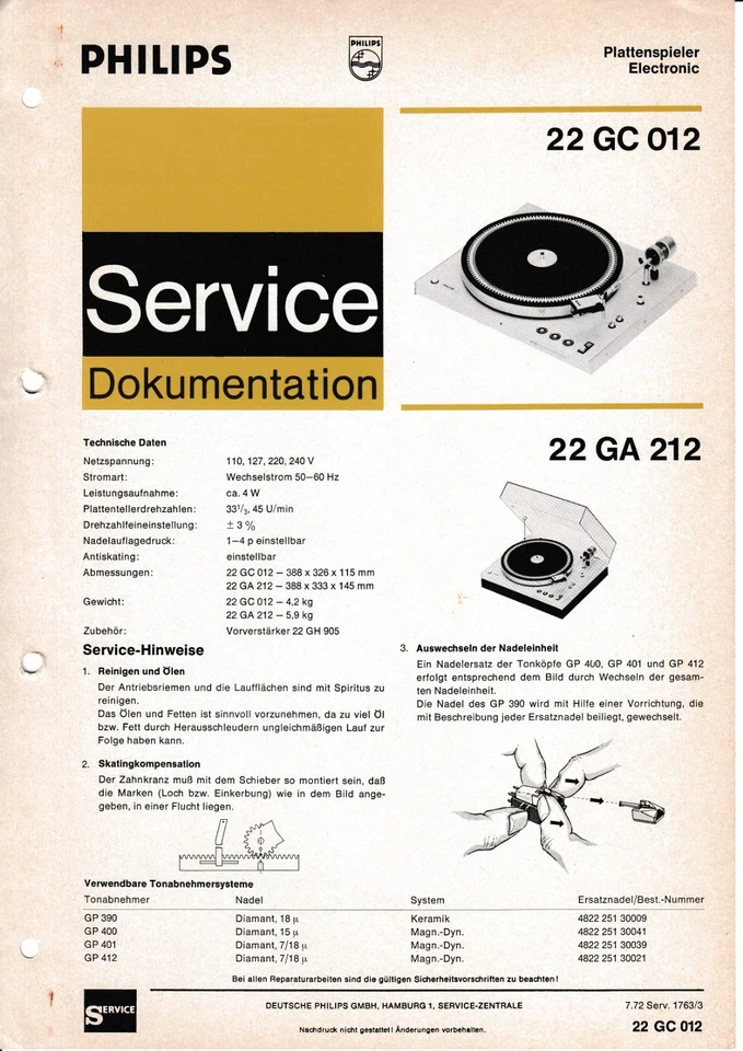 Servizio Manuale di Istruzioni per Philips 22 Gc 012, 22 Ga 212 - Immagine 1 di 1
