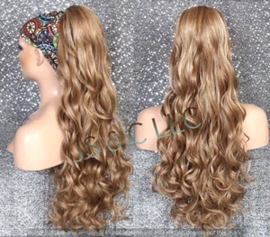 Dark Blonde Mix Human Hair Blend PONYTAIL Hair piece Drawstring long wavy/Curly - Picture 1 of 7