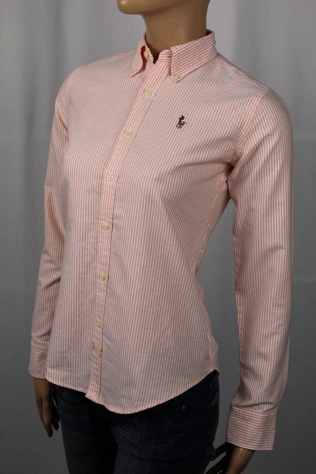 Camisa Blusa Ralph Lauren Naranja Calce Clásico Rayas Multicolor Poni Nueva con Etiquetas Foto 1 de 2