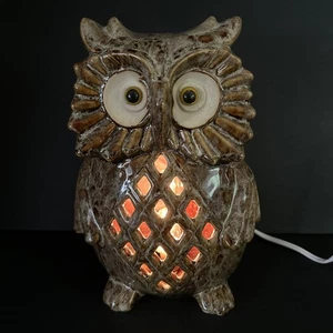 Brown Ceramic Light Up Owl Light Nightlight Decor 8” Tall Excellent Condition - Picture 1 of 14