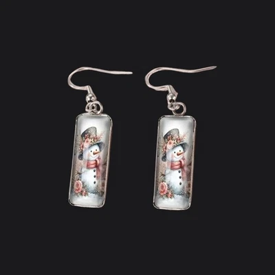 Brincos adoráveis boneco de neve - Acrílico abobadado - Fios sólidos de prata esterlina 925 - Imagem 1 de 4